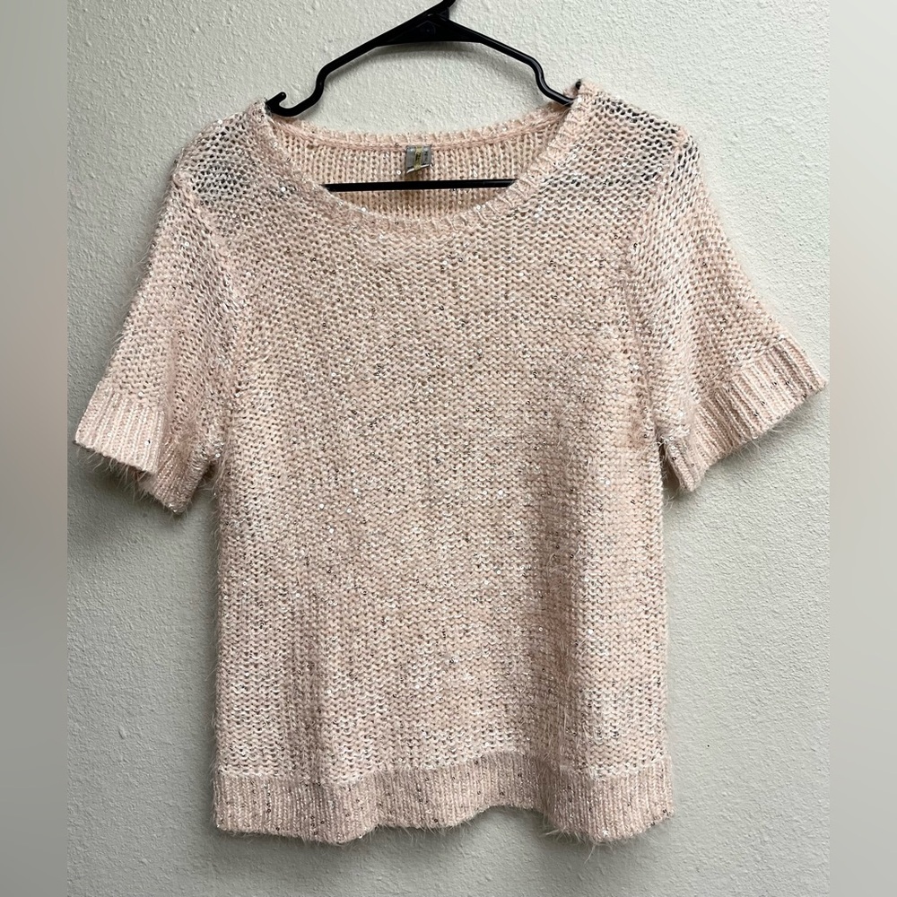 Women’s Sweater Blouse SS Piazza Italia Collection Blush Pink Sequins Juniors L